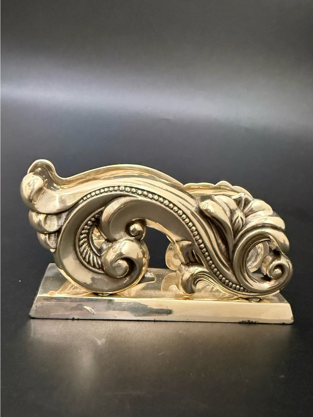 BRIGHTON Silverplate Intricate Scroll Swirl Business Card Holder